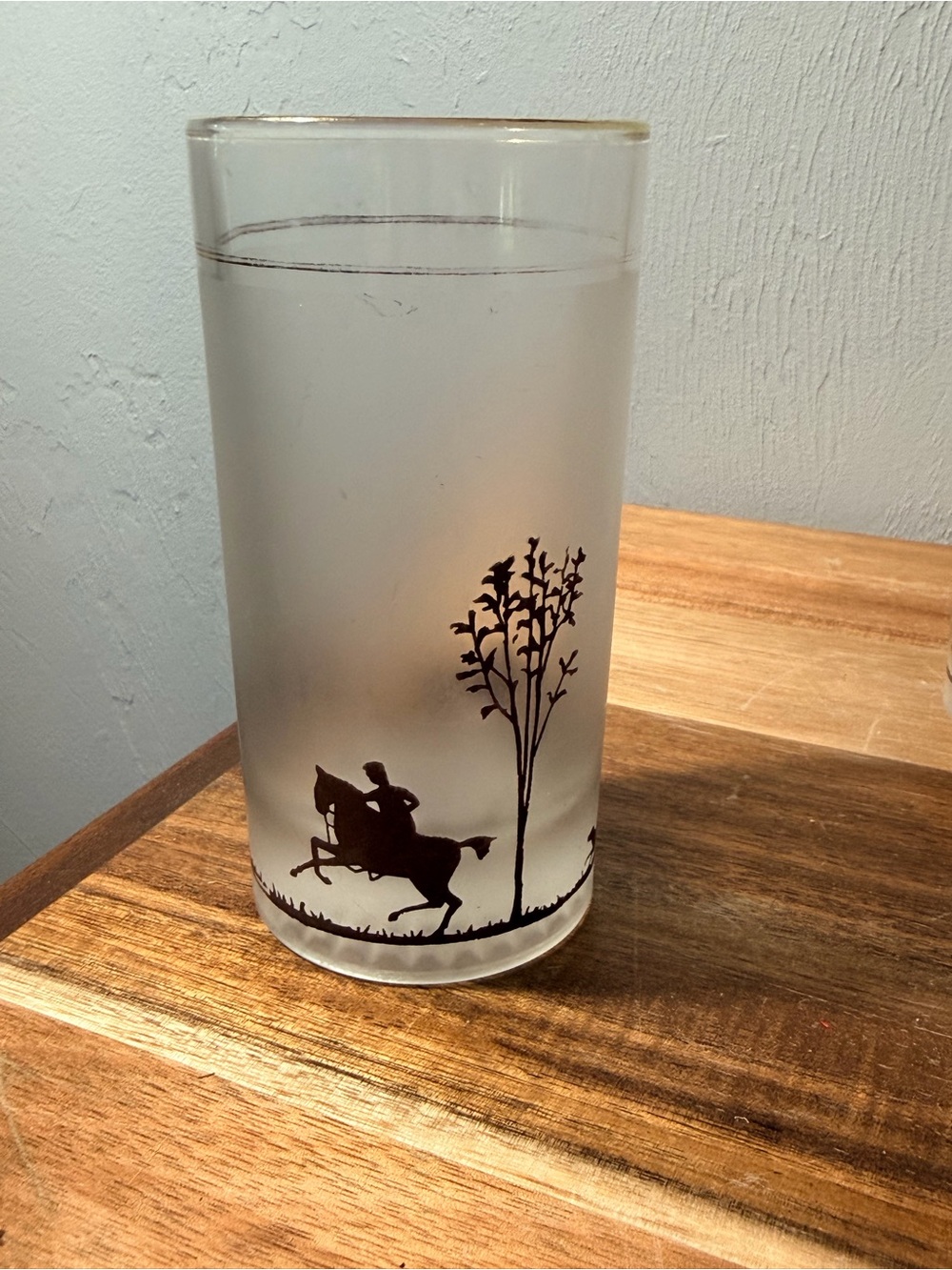 Vintage Frosted Highball Glasses with Black Silhouette Horse & Carriage Design - Picture 5 of 10